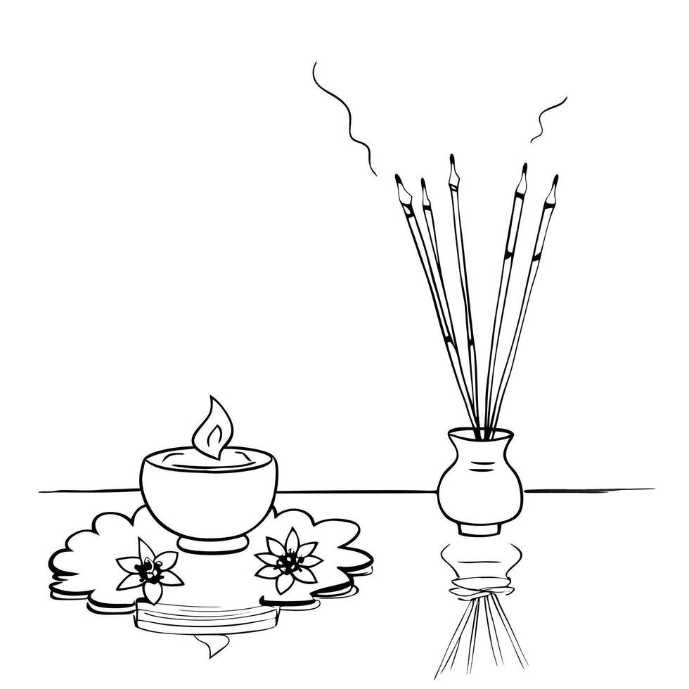 Labh Pancham floral motif and diya with isolated white background concept as An abstract design featuring a delicate floral motif and a glowing diya for Labh Pancham both is Squre vector