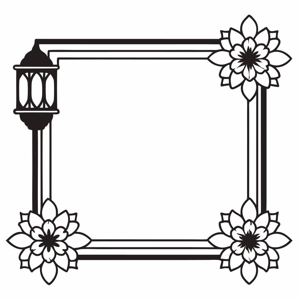 Lantern and Floral Border with Copy Space concept as A minimalist border frame featuring a traditional lantern on one side and floral designs on the other with ample copy space in Squre vector