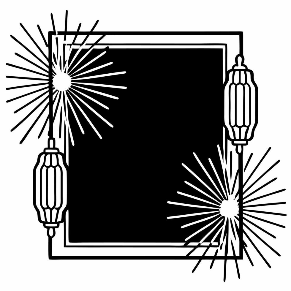 Lantern and Sparkler Lines Border with Copy Space concept as A sleek border frame featuring a traditional lantern on one side and abstract sparkler lines on the other with ample co Squre vector