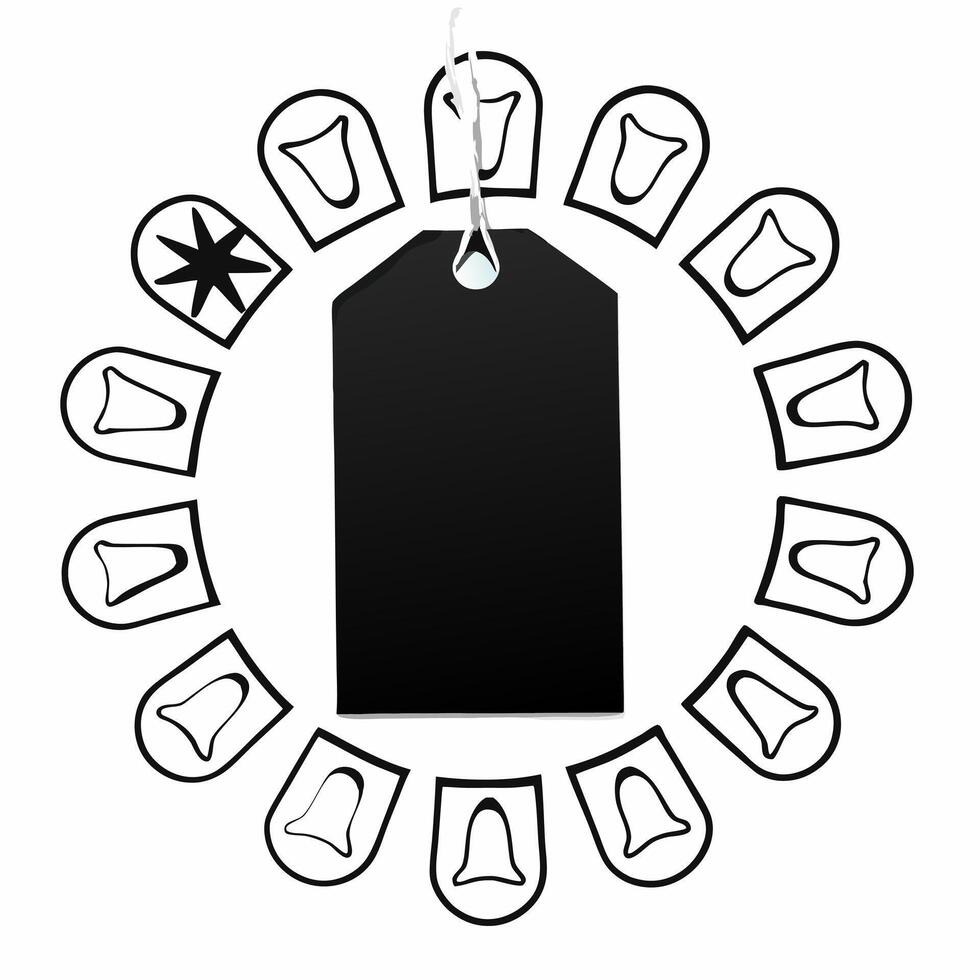 Levitating Price Tag with Promotion Icons concept as A price tag floating in mid air with promotion icons surrounding it isolated on a white background The design is ideal for e c Squre vector