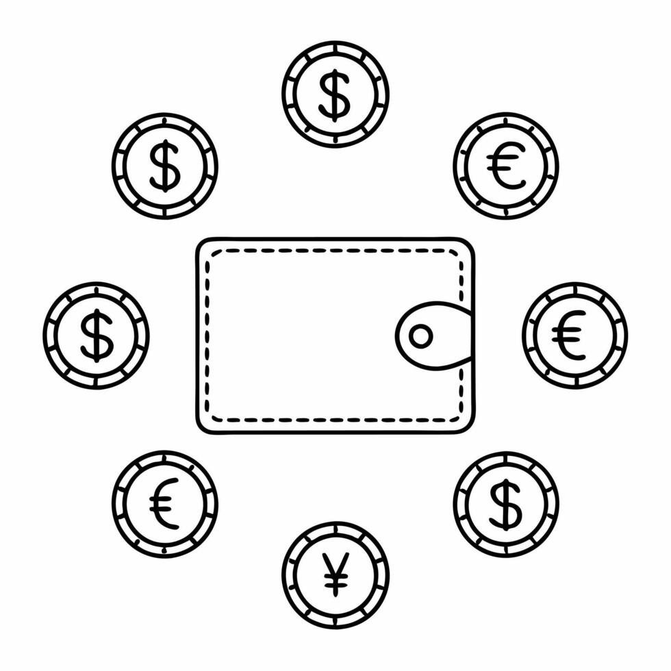 Levitating Wallet with Currency Symbols concept as A minimalist of a wallet floating with currency symbols around it isolated on a white background The design highlights pa Squre vector