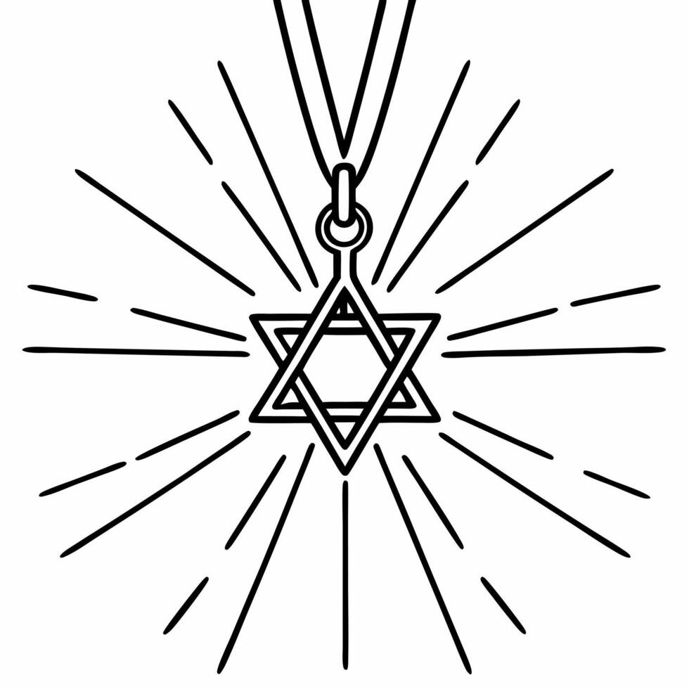 Macro of glowing Star of David pendant with futuristic holographic light concept as A detailed close up of a Star of David pendant with futuristic holographic lights emanating from Squre vector
