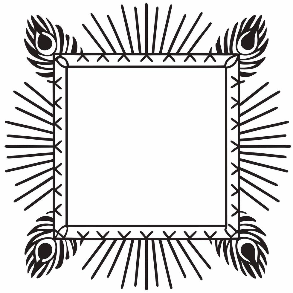 Peacock Feather and Sparkler Lines Border concept as A vibrant border frame featuring a colorful peacock feather paired with abstract sparkler lines leaving generous copy space for Squre vector