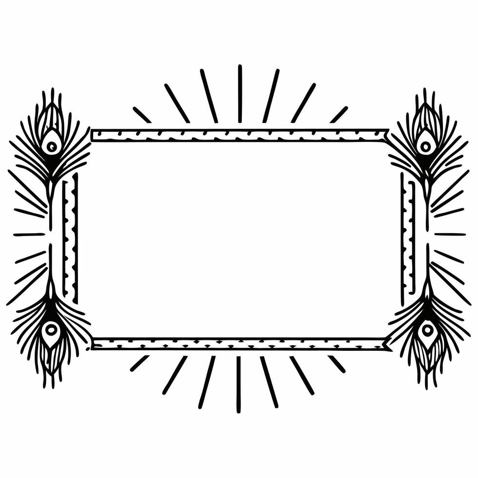 Peacock Feather and Sparkler Border with Copy Space concept as A border frame showcasing a colorful peacock feather on one side and sparkling lines on the other with copy space in Squre vector