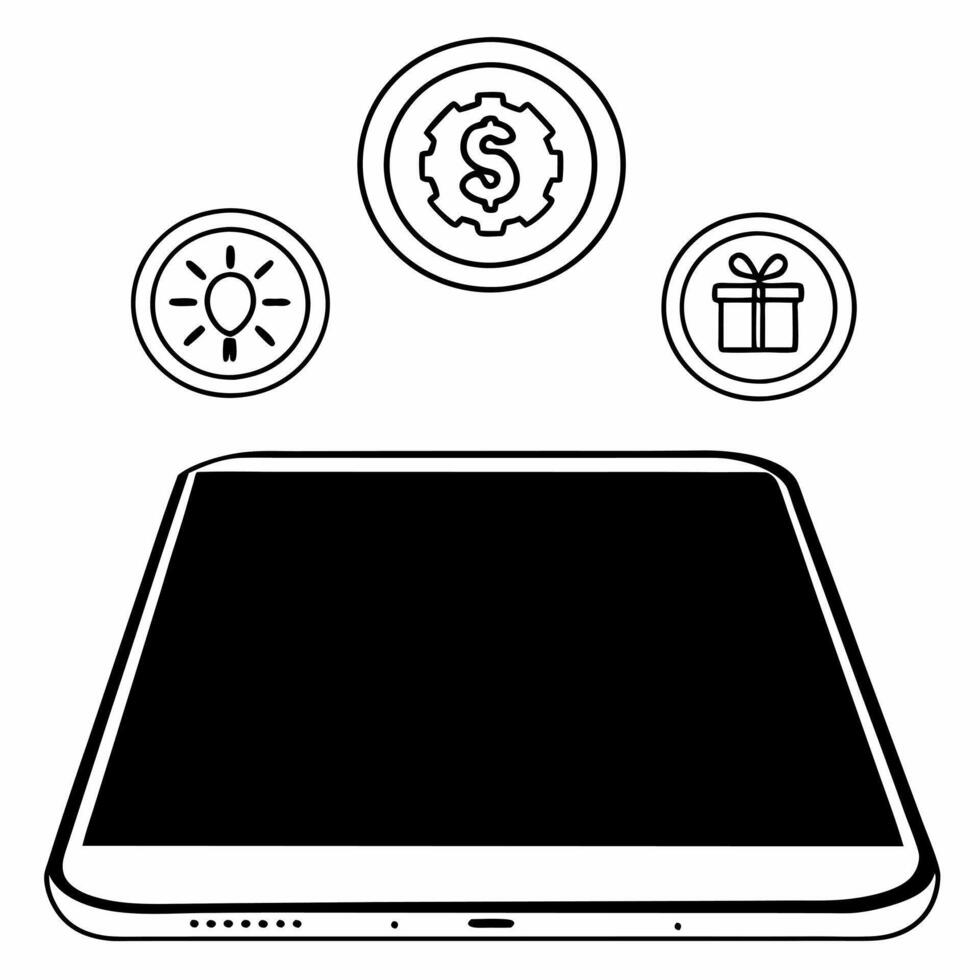 Phone with Holographic Financial Icons concept as A smartphone displayed on a glossy white surface with holographic icons of spending savings and profits floating above the screen Squre vector