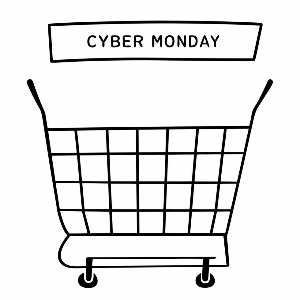 Plain background with shopping cart and Cyber Monday sale banner concept as A simple plain background featuring a shopping cart in the foreground with a Cyber Monday sale banner st Squre vector