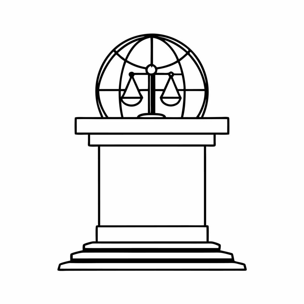 Podium with a glowing globe and scales of justice symbolizing global fairness with ample copy space concept as A podium featuring a glowing globe and scales of justice at the top s Squre vector