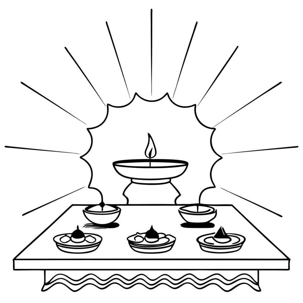 Radiant abstract art of a Labh Pancham feast with glowing dishes concept as A glowing abstract digital art banner depicting a Labh Pancham feast with glowing dishes arranged on an Squre vector