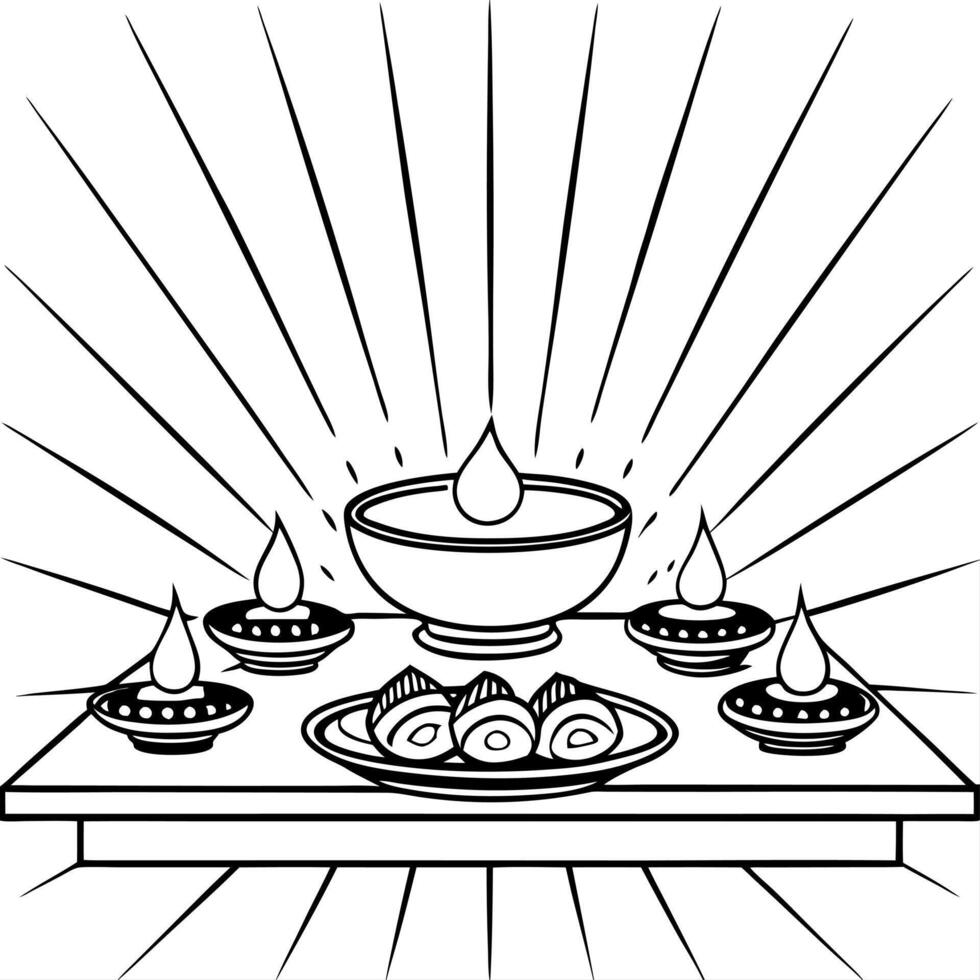 Radiant abstract art of a Labh Pancham feast with glowing dishes concept as A glowing abstract digital art banner depicting a Labh Pancham feast with glowing dishes arranged on an Squre Set 2 vector