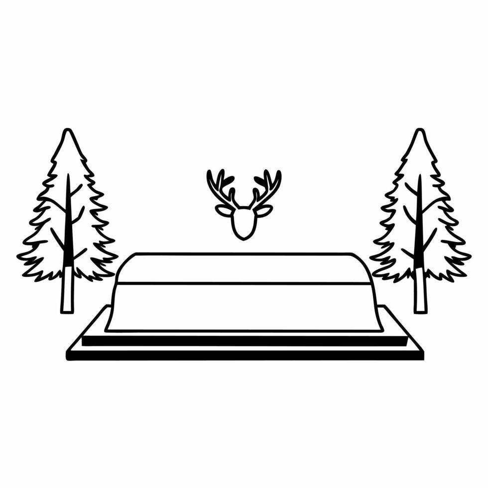 Reindeer and snow covered tree podium with copy space concept as A podium featuring a snow covered tree on one side and a reindeer on the other creating a festive display with clea Squre vector