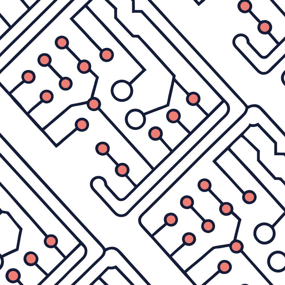 Shape advanced AI circuit layouts into seamless patterns with bold shapes on white capturing machine learning progress for brand or product expansions concept as Emphasize circuit Squre vector