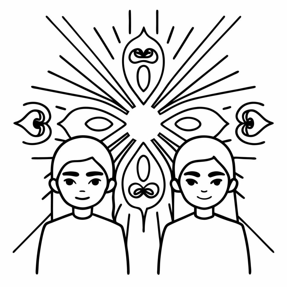 Sibling duo exchanging Bhai Dooj gifts concept as A glowing abstract digital art background with two siblings exchanging Bhai Dooj gifts The backdrop is rich in glowing digital sw Squre vector