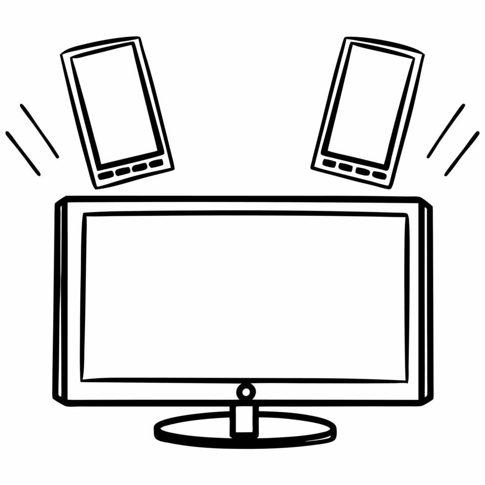 Smart TV with Bhai Dooj floating icon concept as A smart TV with two floating Bhai Dooj holographic icons glowing in the air The clean white background provides ample copy space Squre vector