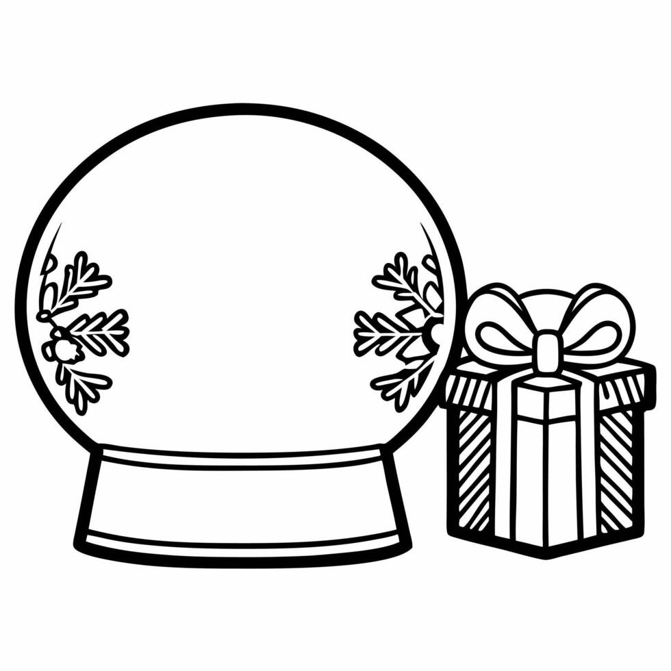 Snow globe and gift box frame with copy space concept as A frame featuring a decorative snow globe on one side and a wrapped gift box on the other leaving clear space for holiday m Squre vector