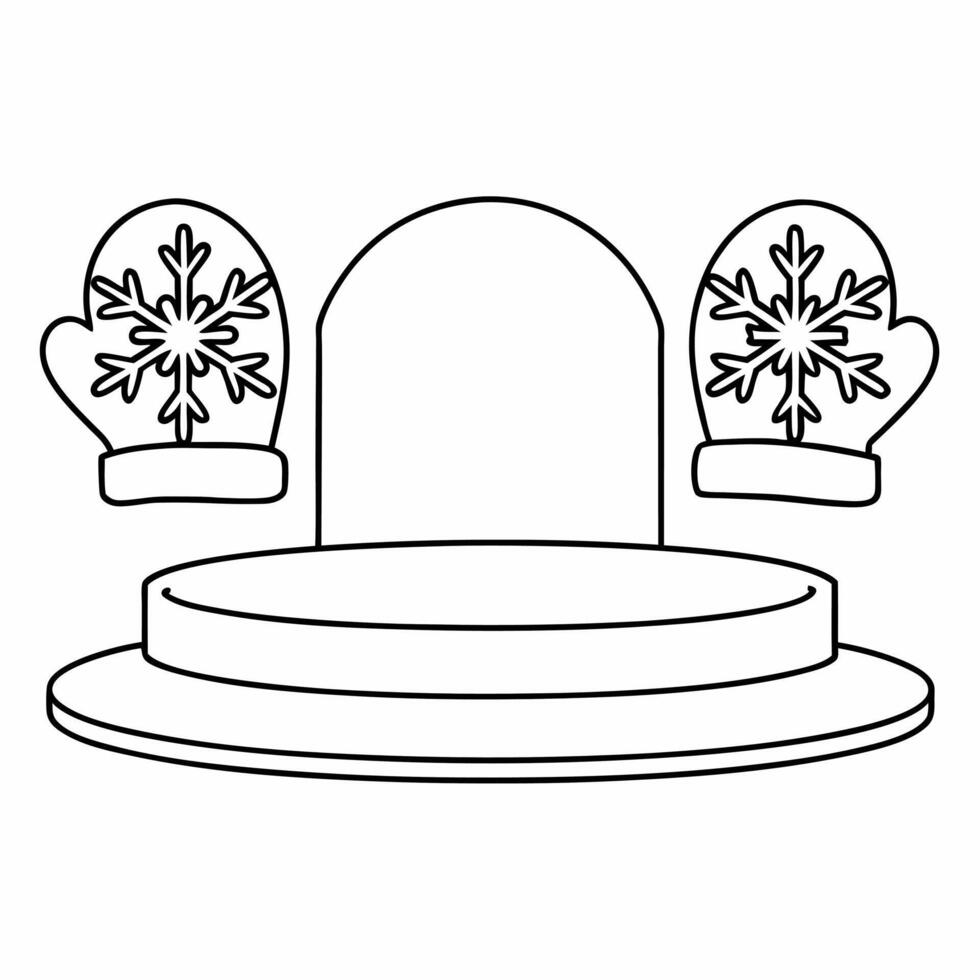 Snowflakes and mittens podium with copy space concept as A podium featuring a pair of mittens with snowflake designs on one side and cascading snowflakes on the other creating a co Squre vector