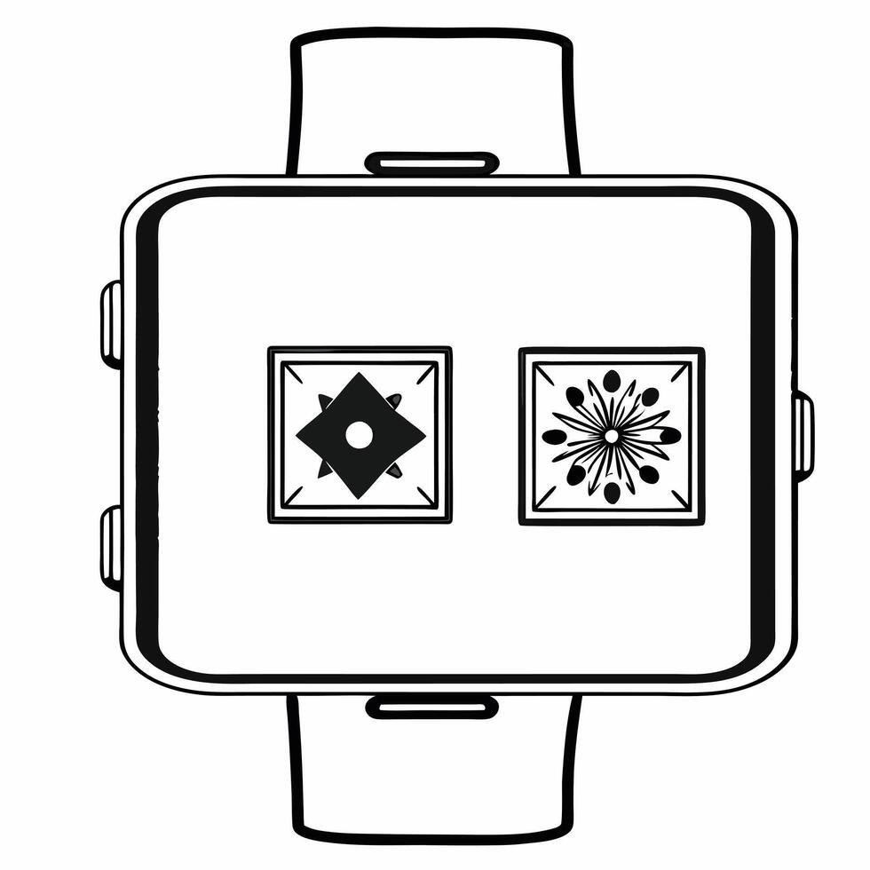 Watch with holographic Bhai Dooj icon concept as A smartwatch with two holographic Bhai Dooj symbols floating near the screen providing a bright and glossy look The scene has ampl Squre vector