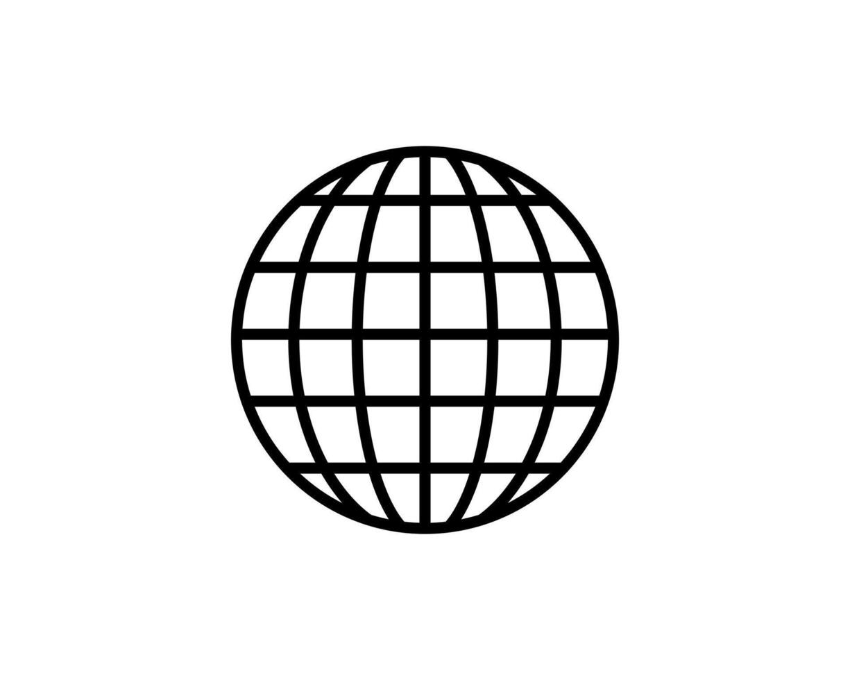 Simple yet striking black globe icon. Perfect for websites, apps, or presentations needing a clean, modern global theme. Represents connection, international business, or worldwide reach. vector