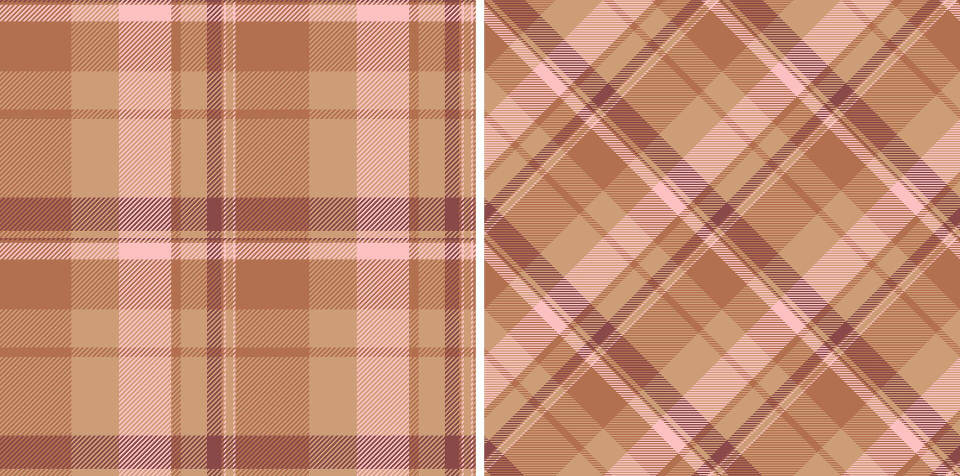 Two elegant plaid patterns in soft brown and pink hues. Perfect for textile design, fashion, home decor, or website backgrounds. vector