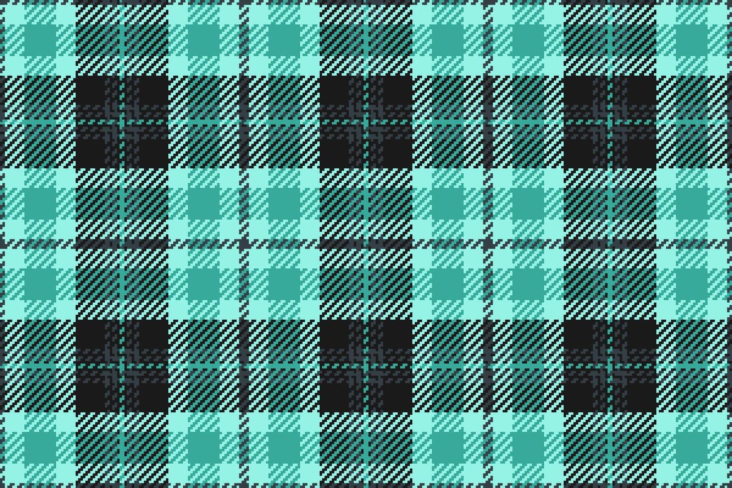 Figure seamless fabric plaid, single texture textile pattern. Surface background check tartan in teal and black colors. vector