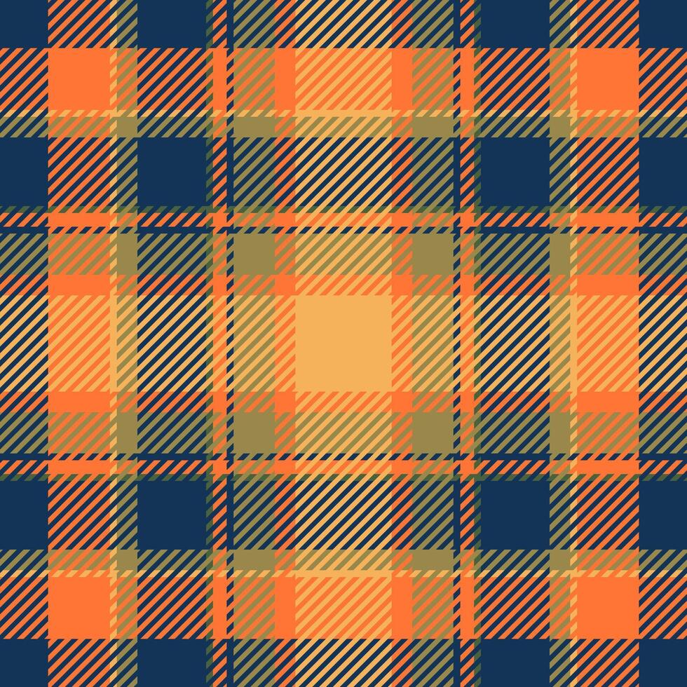 Vibrant autumnal plaid pattern in warm oranges, muted greens, and deep navy. Perfect for fallthemed designs, textile prints, website backgrounds, or seasonal branding. vector