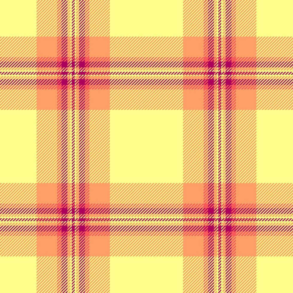 Trend tartan texture , colorful check background fabric. Pretty plaid textile seamless pattern in yellow and orange colors. vector