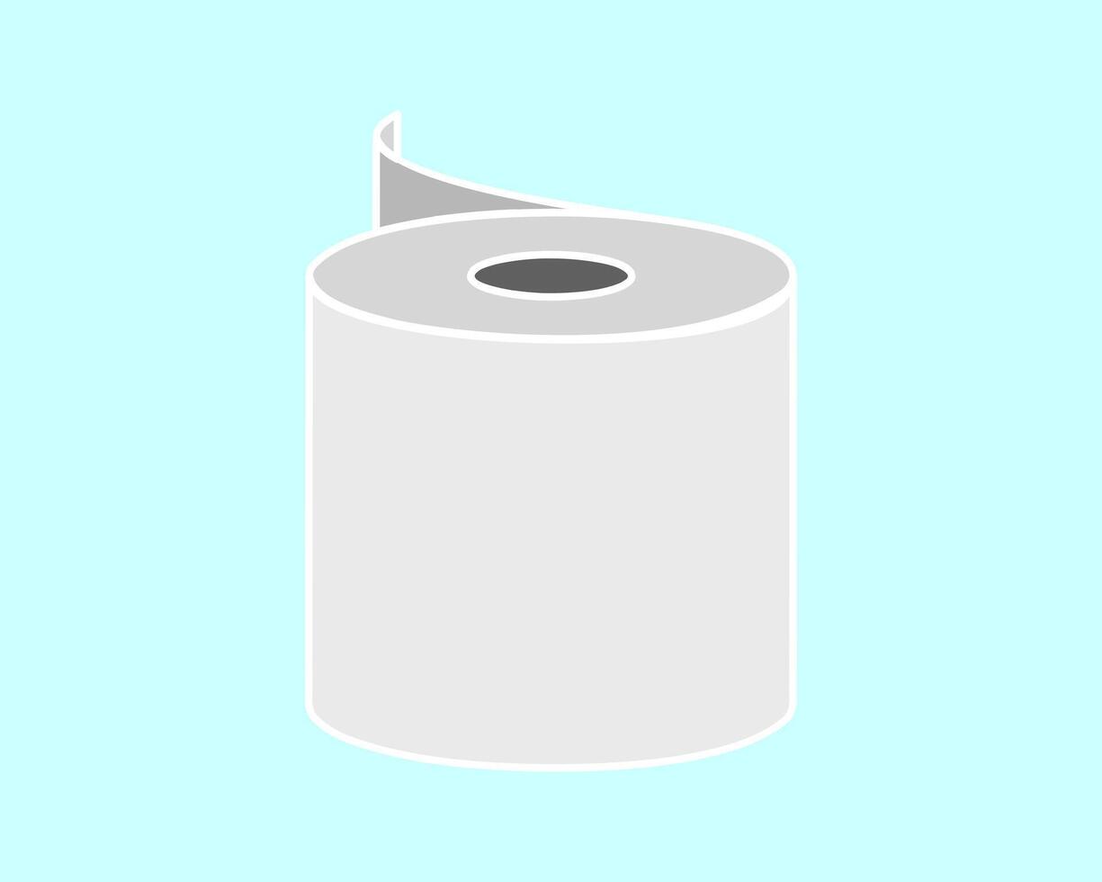 Simple illustration of a roll of toilet paper against a light blue background. Perfect for hygiene, cleanliness, and bathroomrelated designs. Clean lines and minimalist style. vector