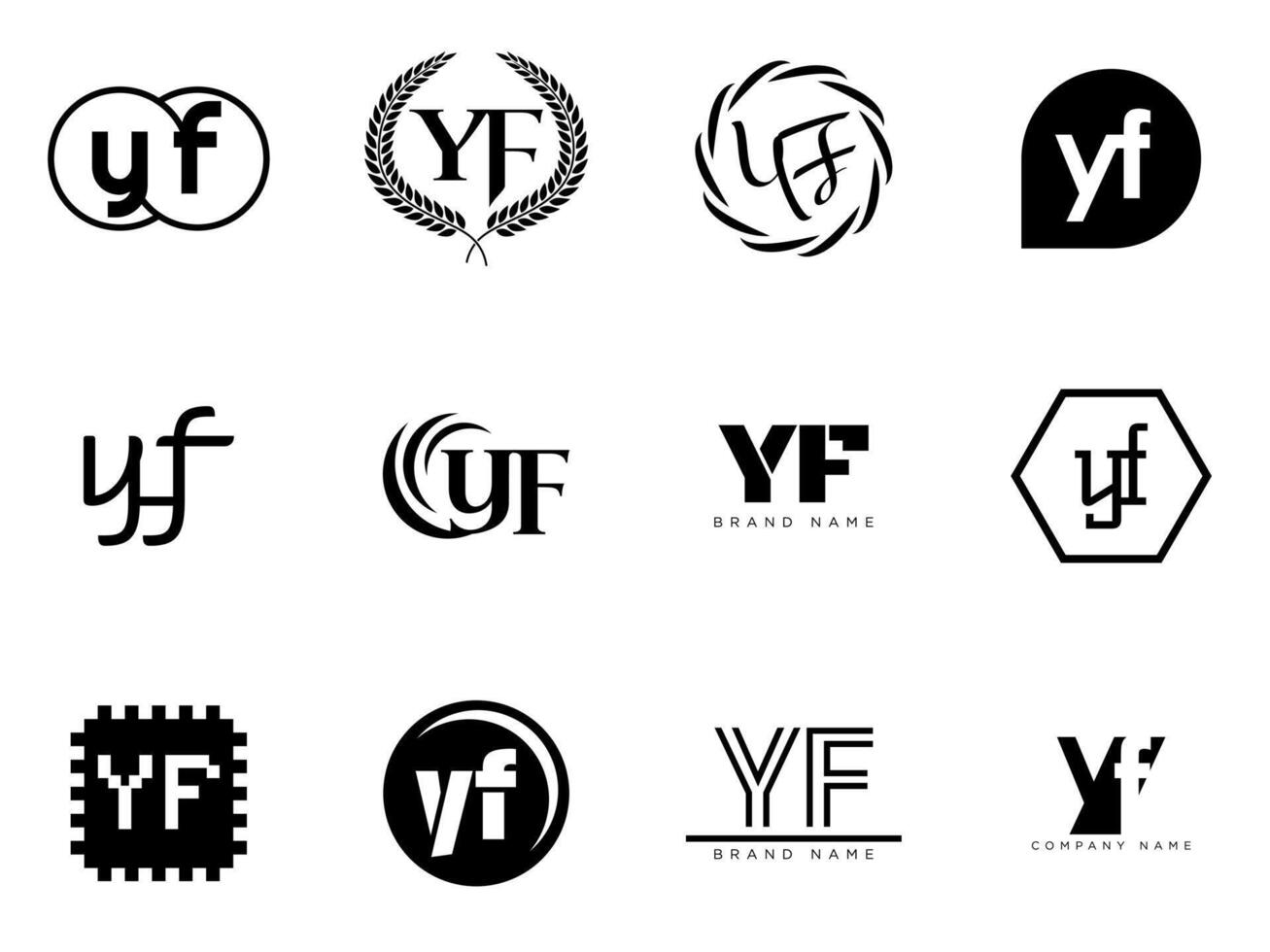 YF logo company template. Letter y and f logotype. Set different classic serif lettering and modern bold text with design elements. Initial font typography. vector