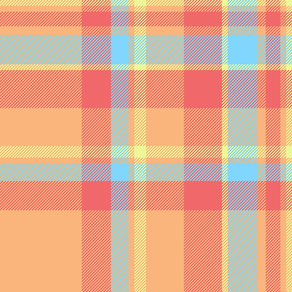 Knit plaid check pattern, herringbone fabric texture seamless. Wallpaper background textile tartan in orange and red colors. vector