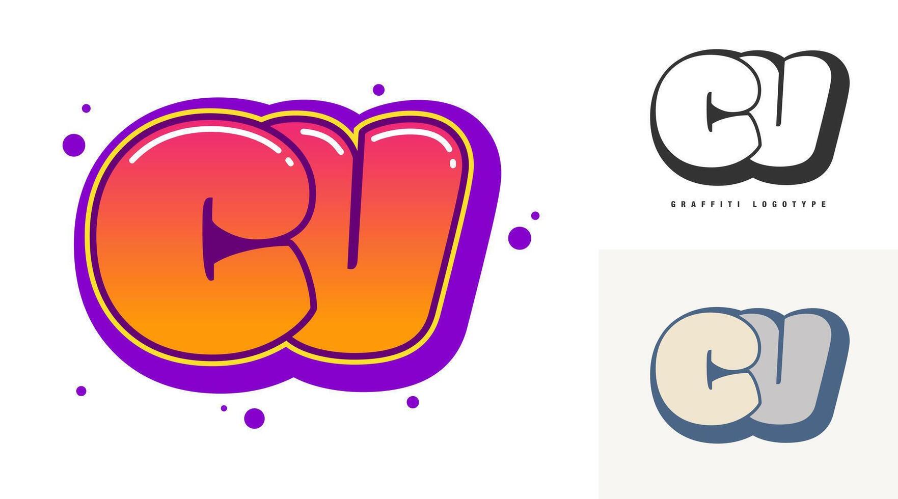 CV logo design for festival or party. Initial letter c and v in graffiti style. Creative modern lettering company name of font typography. Kids trendy logotype or identity. vector