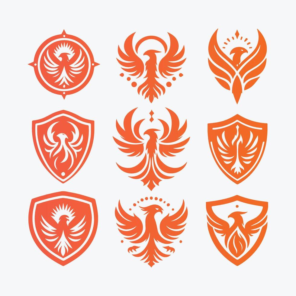 uniqu Phoenix shield collection logo vector