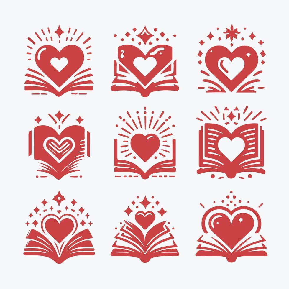 love icons with books and hearts collection logo vector