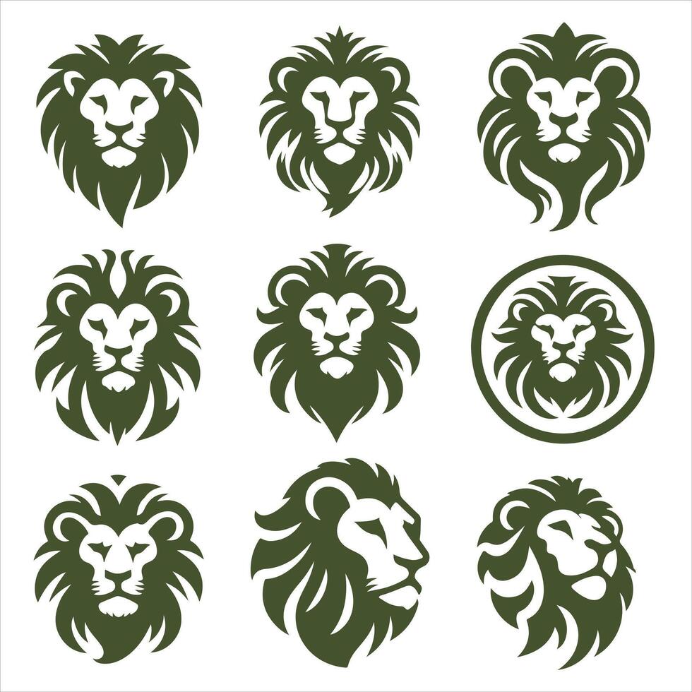Lion head logo design set vector
