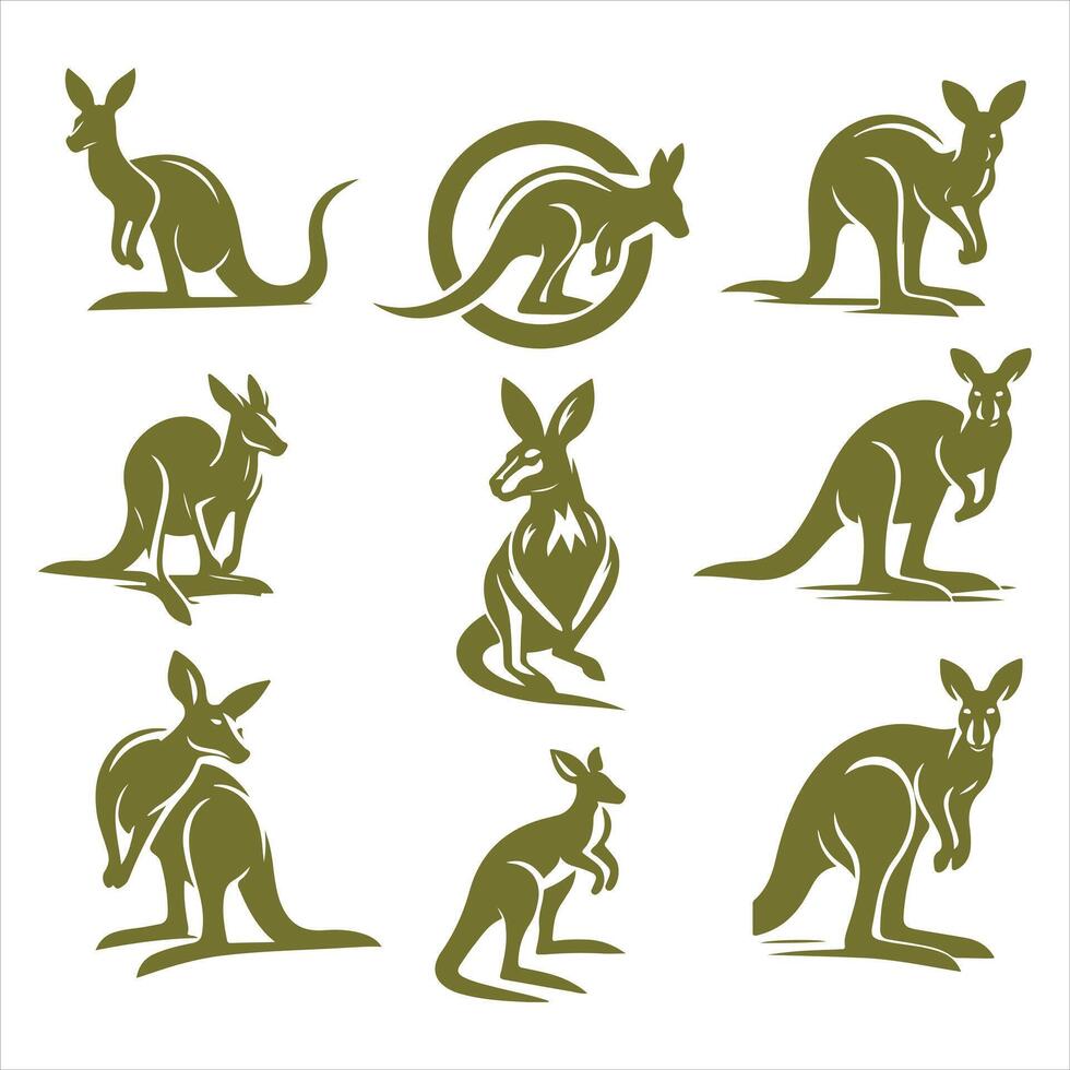 Kangaroo icons set collection logo vector