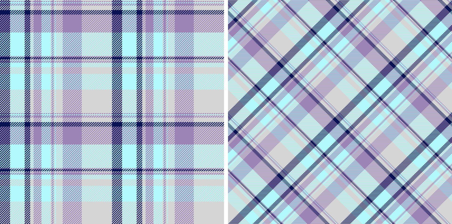 Pair of pastel plaid seamless patterns. Soft blue, lilac gray hues. Perfect for textile design, wrapping paper, or website backgrounds. Versatile and stylish designs for modern projects. vector