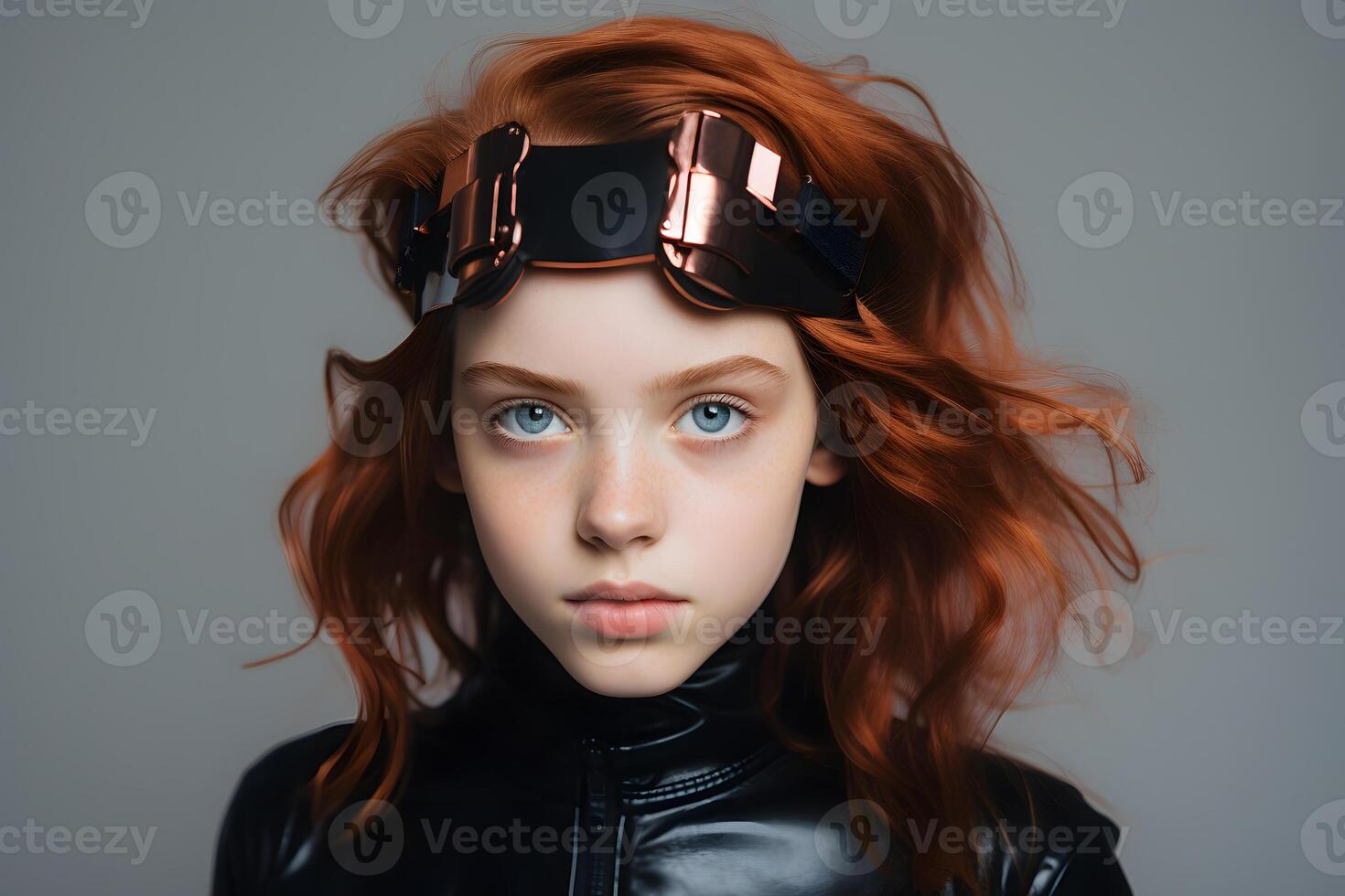 portrait of a cool teenager girl with age specific outfit and accessories. Bold, vibrant and minimalist. photo