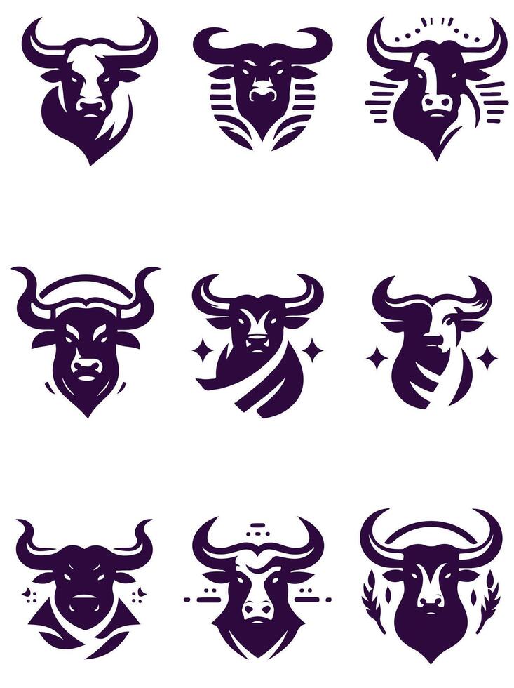 Valiant Fury Bull Collection Logo Design vector