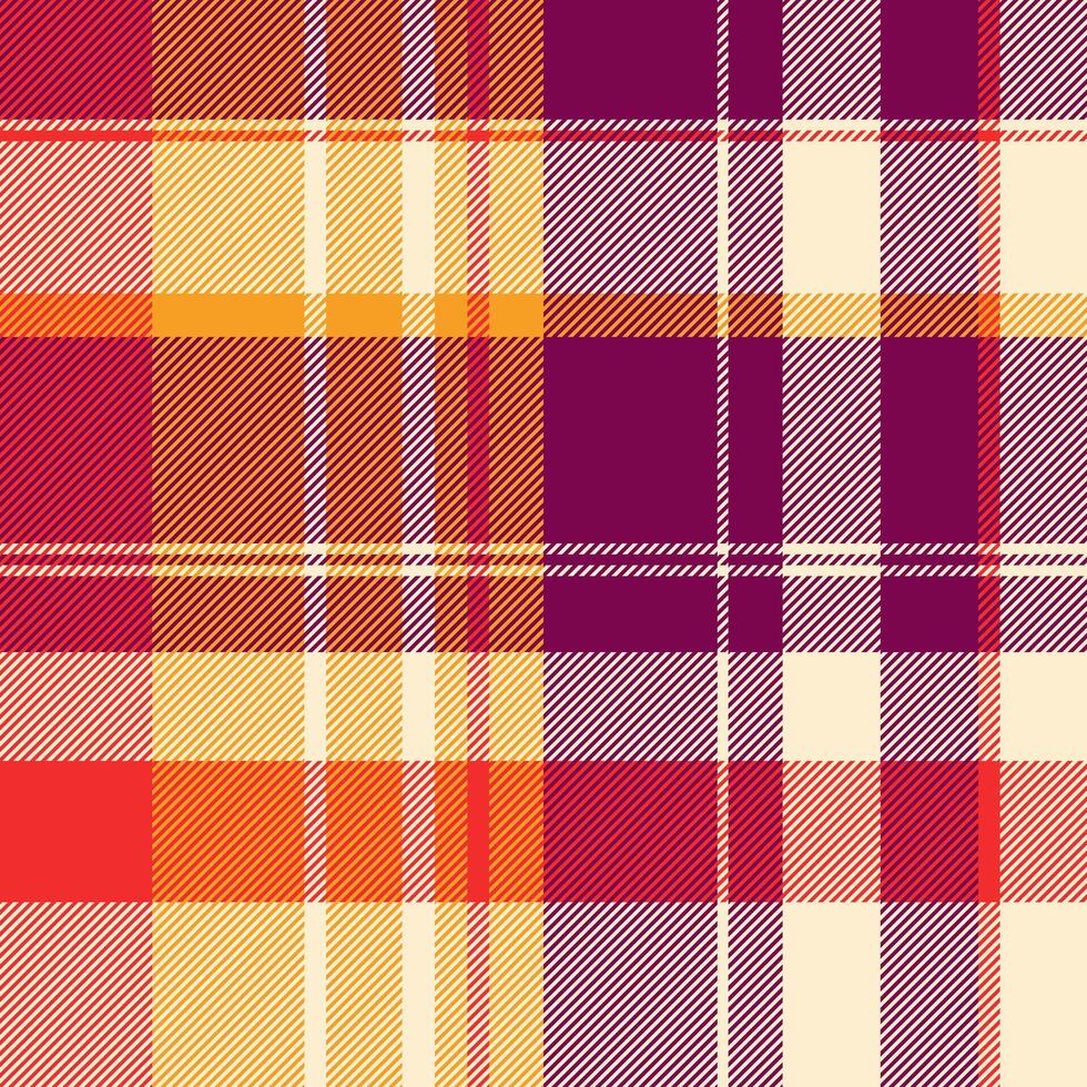 Vibrant autumnal plaid pattern in warm reds, oranges, and creams. Perfect for fall fashion, textile design, or seasonal backgrounds. vector