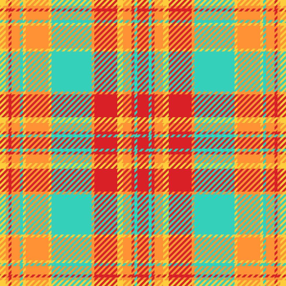 Vibrant summer plaid pattern in orange, red, and turquoise. Perfect for textile design, fashion, websites, and branding. Bold, geometric design with a playful feel. vector
