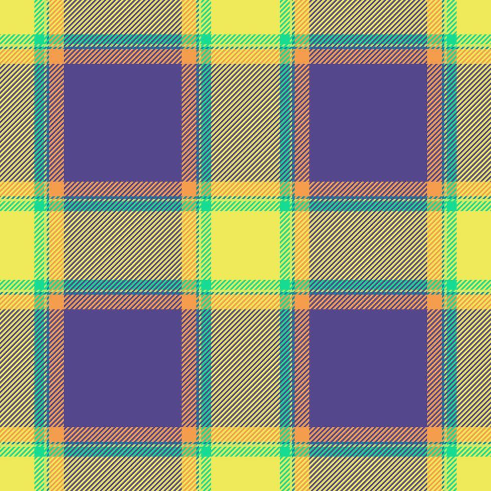 Decor check pattern, foot tartan plaid textile. Hunter texture fabric seamless background in indigo and yellow colors. vector