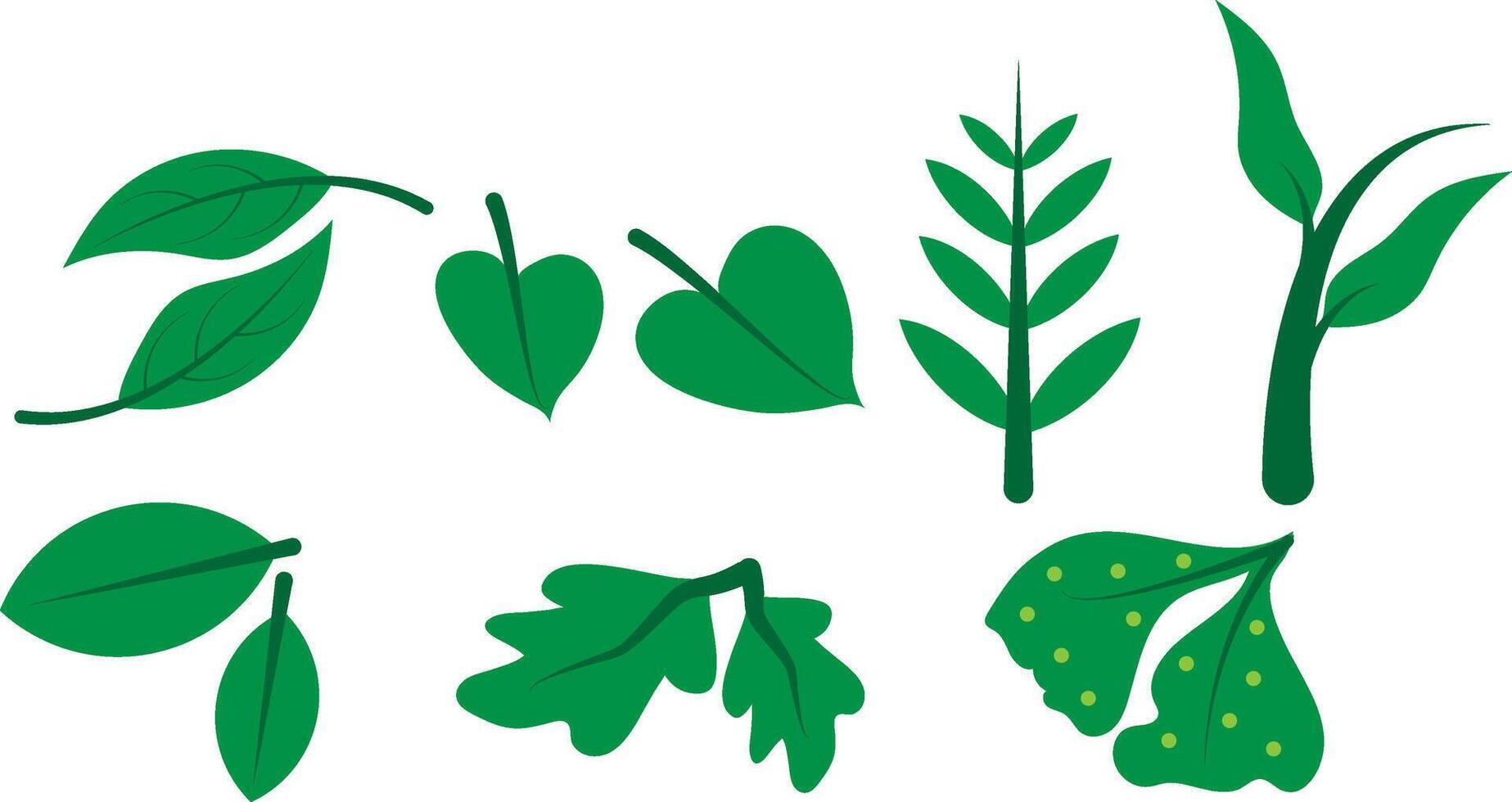 a set of green leaves and plants on a white background vector