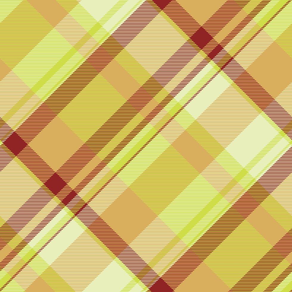 Genuine fabric check pattern, chic seamless textile plaid. Jacket background tartan texture in amber and lime colors. vector