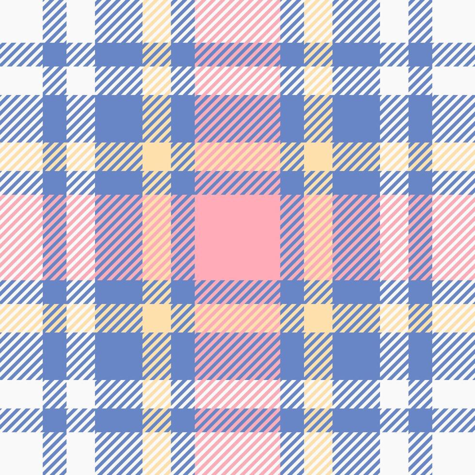 Pastel plaid pattern in soft pink, blue, and beige. Perfect for textile design, fashion, scrapbooking, or website backgrounds. This cheerful, subtle texture evokes feelings of comfort and springtime. vector