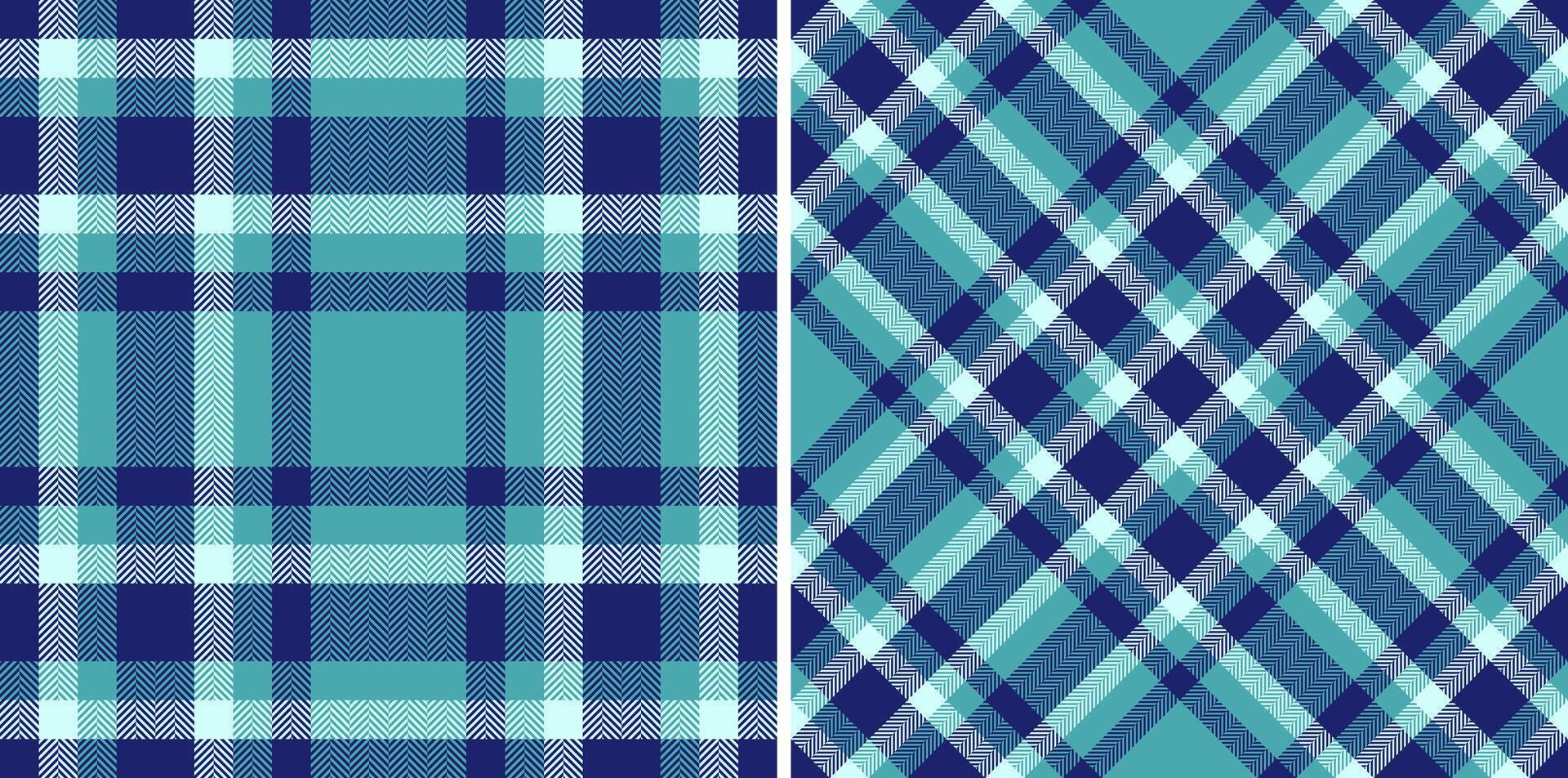 Dual teal and navy plaid patterns, perfect for textile design, fashion, or web backgrounds. Classic yet modern, these seamless textures offer versatile design options. vector