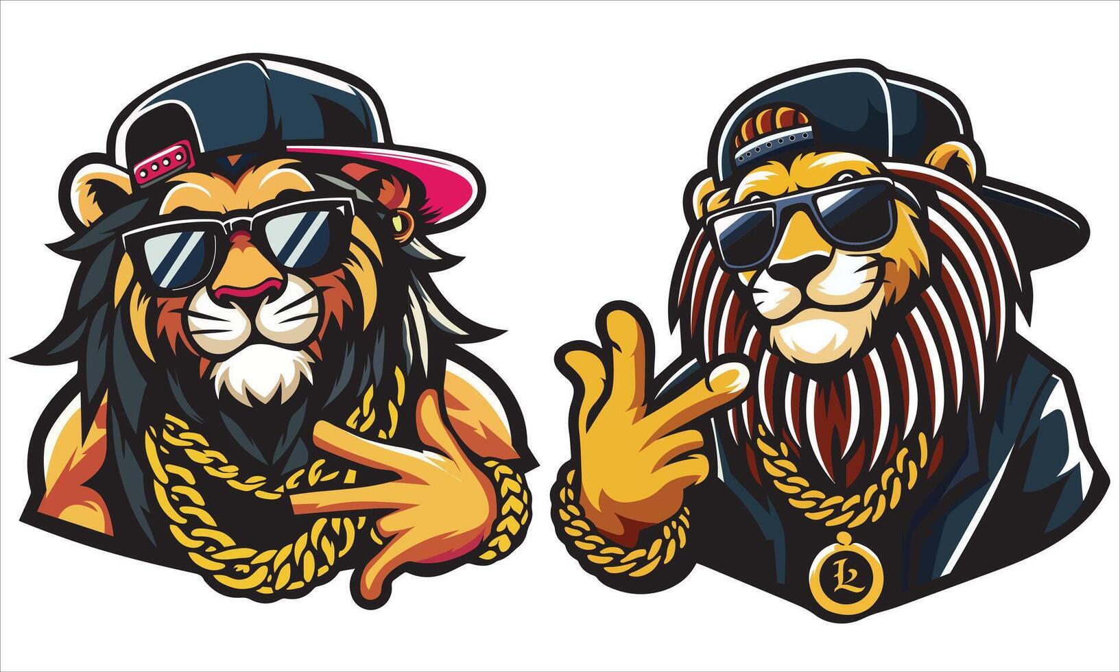 Rapper Lion Illustration Set vector