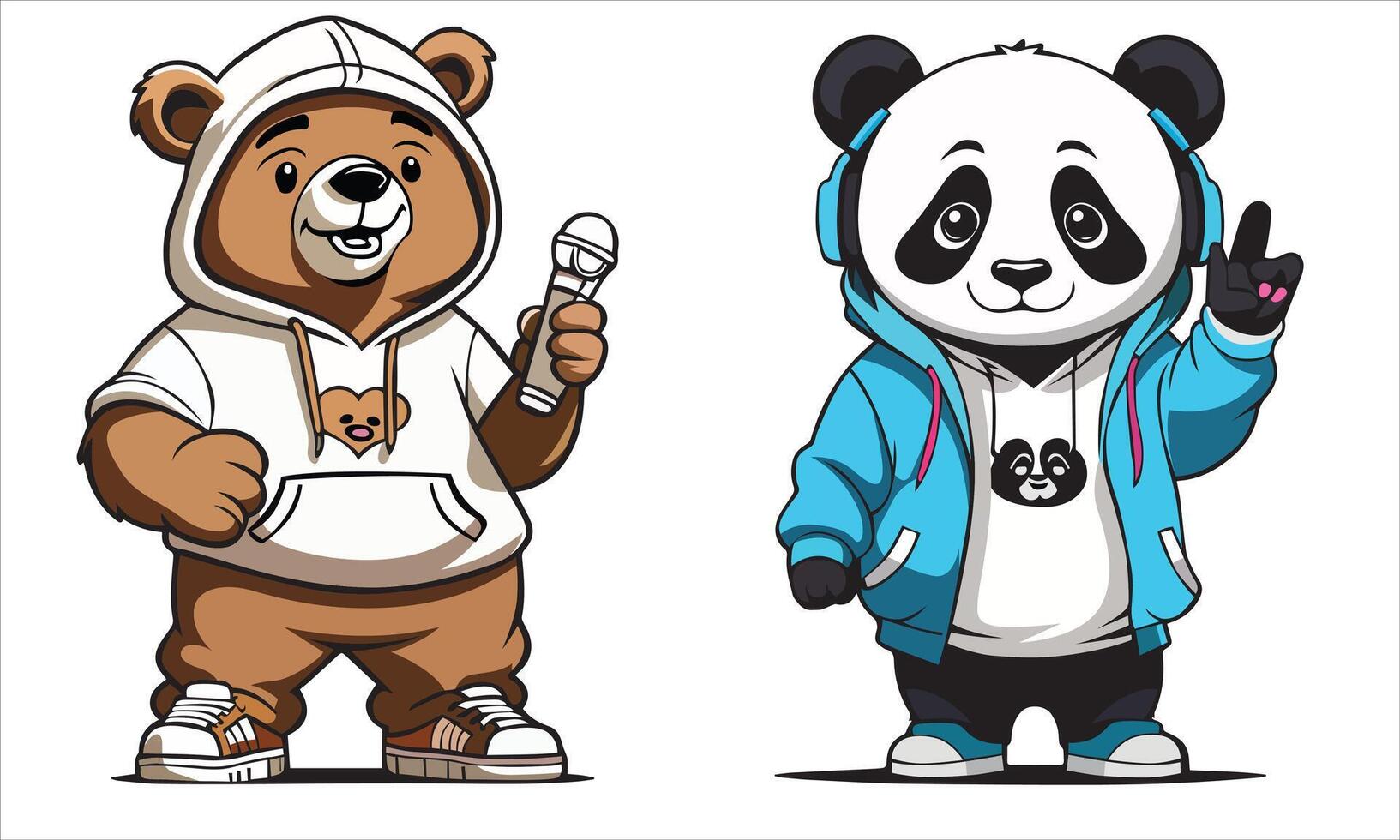 Hip Hop Panda Illustration Set vector