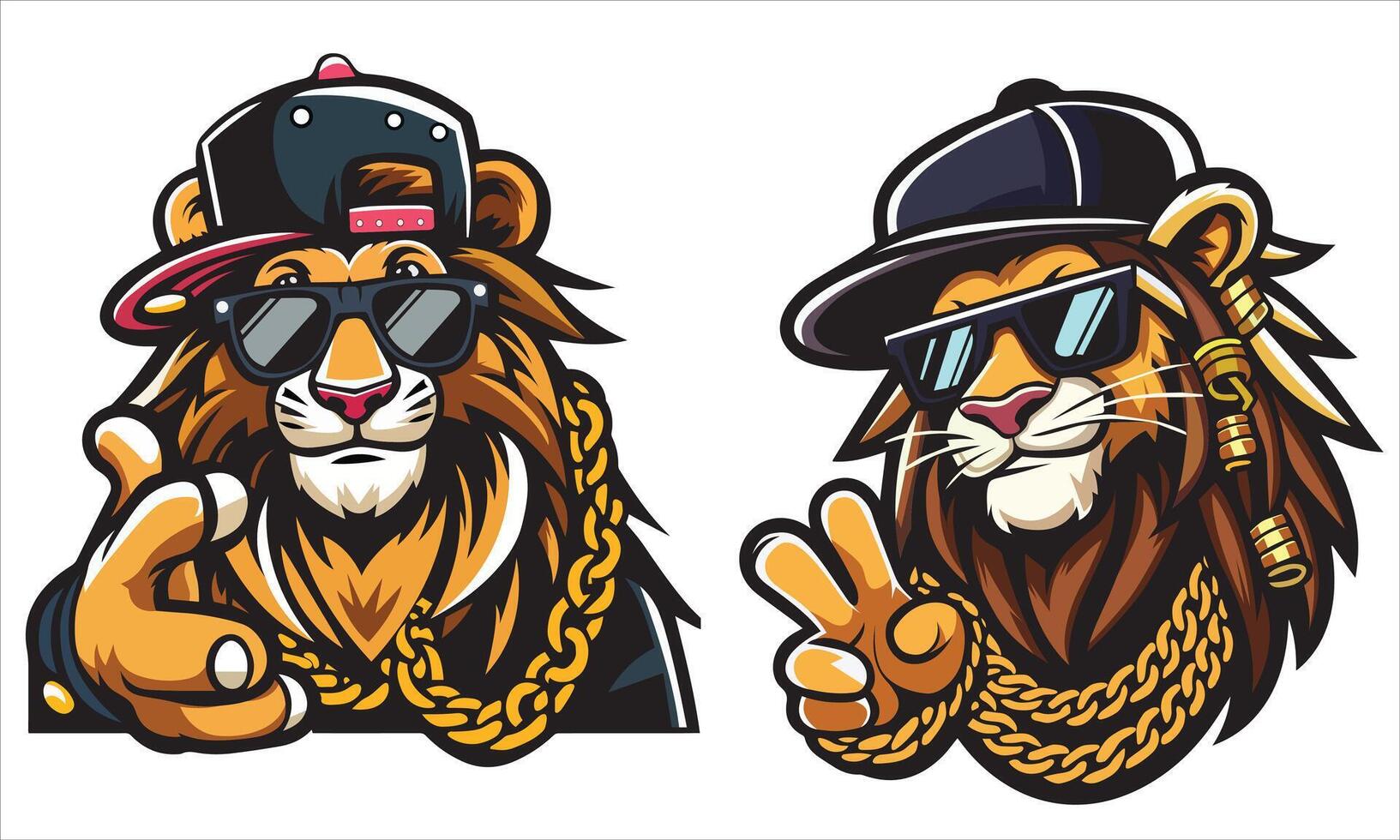Cool Hip Hop Lion Illustration Set vector