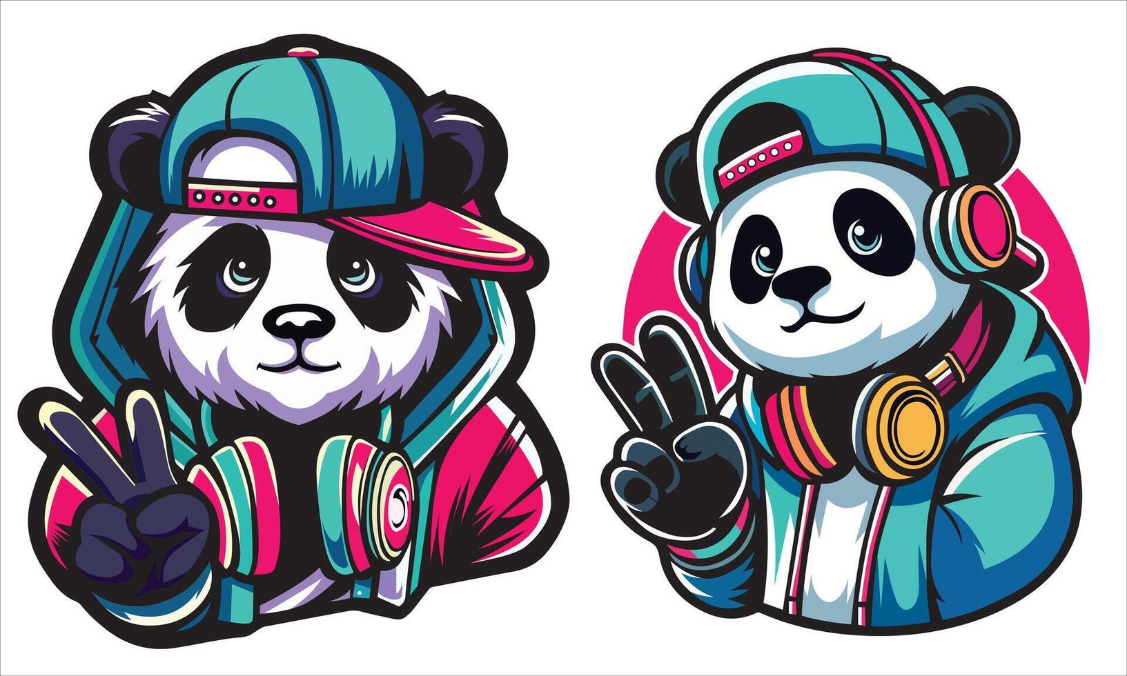 Rapper Panda Illustration Set vector