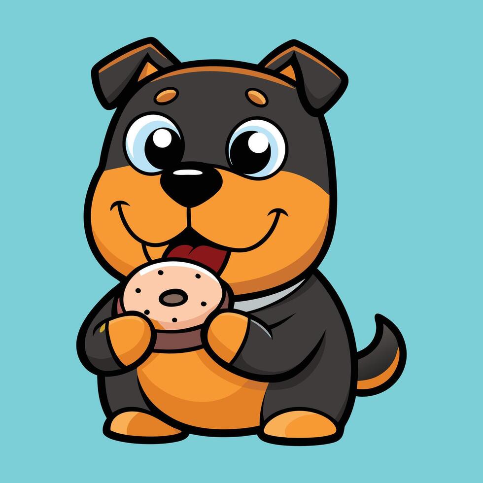 Rottweiler Cartoon with Doughnut for Happy and Fun Creations vector