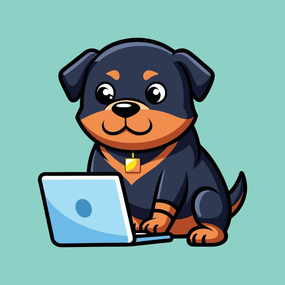 Adorable Rottie on a Laptop vector