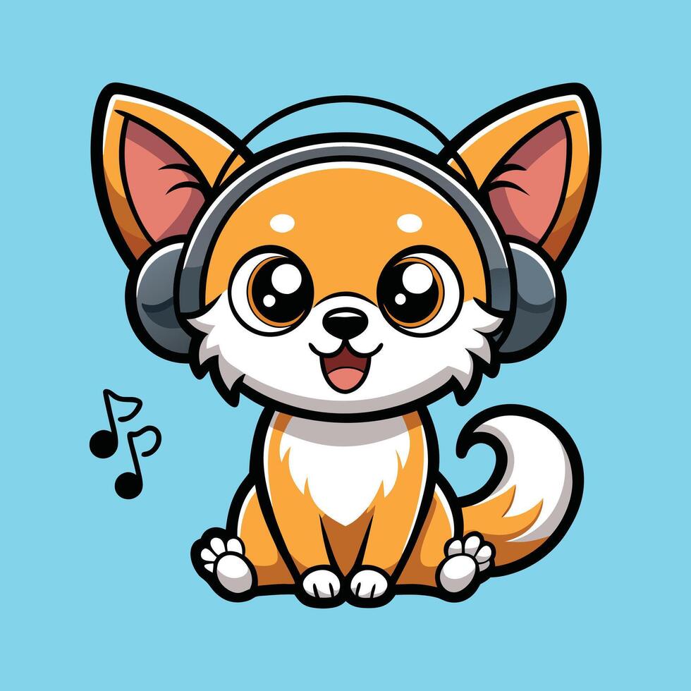 Chihuahua Wearing Headphones and Feeling Happy vector
